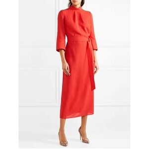 Cefinn Orange Red High Neck Belted Midi Dress US 6